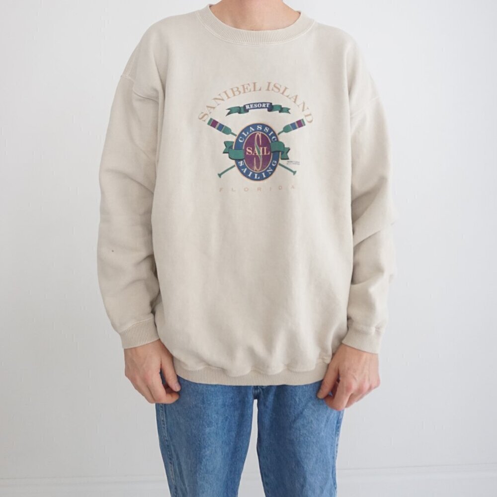 VTG '90S Tech Styles Sportswear Taupe Sanibel Island sailing Florida Sweater XL